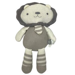 Living Textiles Austin Lion Baby Rattle Gray Plush Stuffed Animal Toy Knit